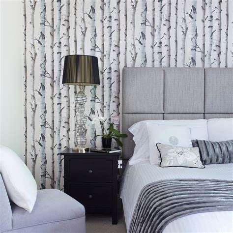 The wallpaper with forest print bedroom wallpaper ideas: Grey bedroom ideas - grey bedroom decorating - grey colour ...