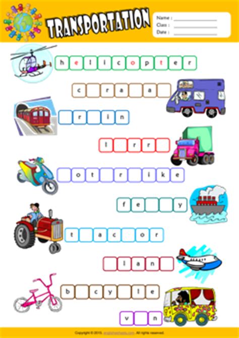 In this activity, kids use the picture clues to figure out the words that go in the crossword. Transportation ESL Printable Worksheets For Kids 2