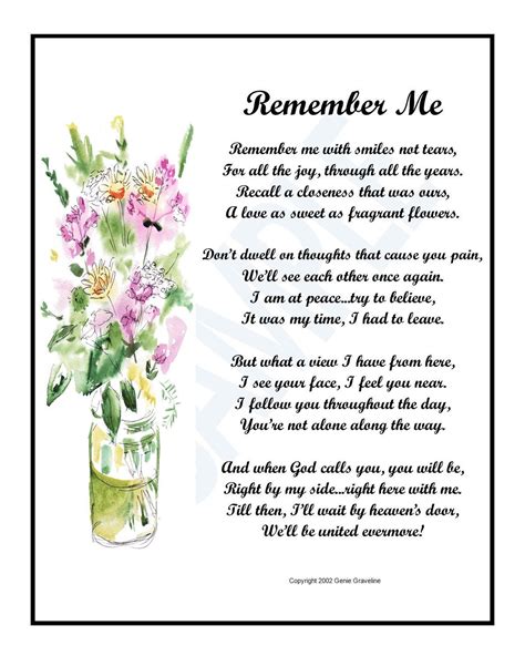 Remember Me Poem Instant Download Bereavement Poem Sympathy Etsy