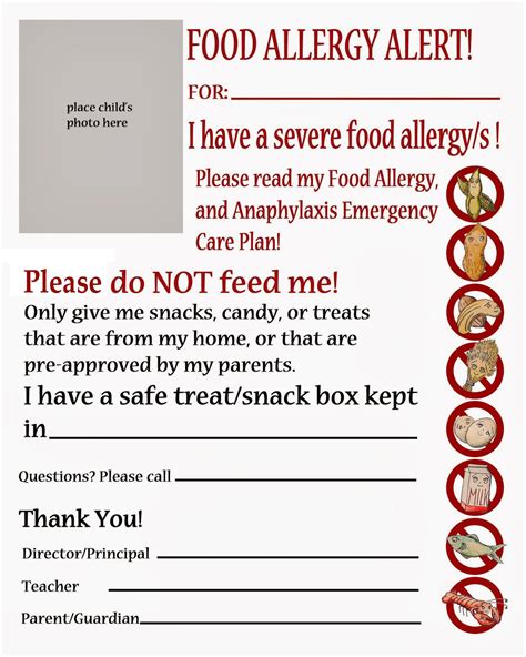 Thriving With Allergies Food Allergy Alert Daycare And School Handout