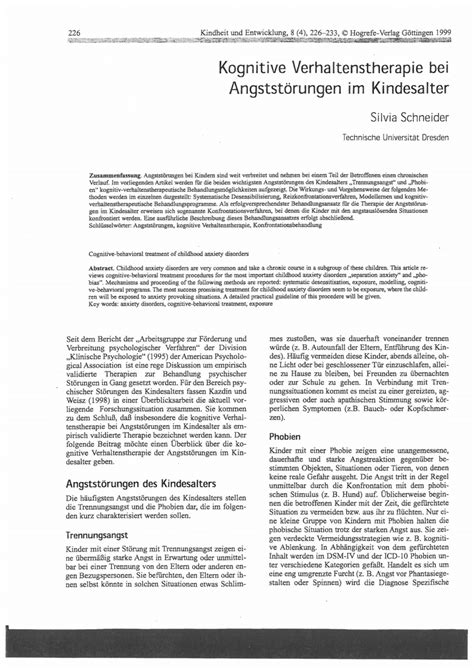 Pdf Kognitive Verhaltenstherapie Bei Angststörungen Imkindesalter