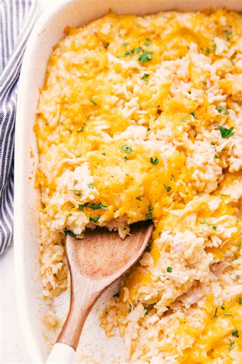 This recipe is made directly in a 9×13 baking dish. Easy Cheesy Chicken and Rice Casserole Recipe | The Food Cafe