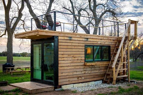 Small And Cozy 20 Ft Shipping Container House With Rooftop Deck Waco