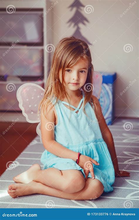 Cute Adorable Pretty Dressed Preschool Girl Playing A Fairy Princess At
