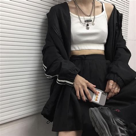 Itgirl Shop White Aesthetic Slim Ribbed Crop Top Kpop Fashion Outfits Edgy Outfits Grunge