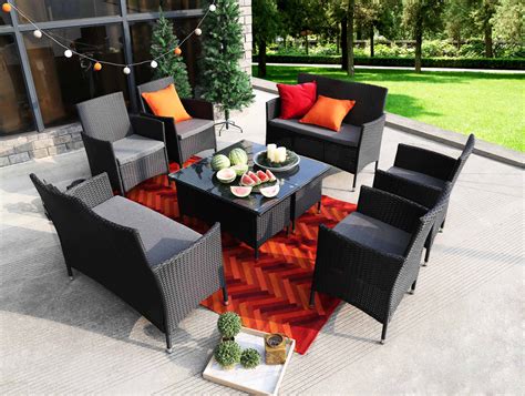 Baner Garden 8 Pieces Outdoor Furniture Complete Patio Wicker Rattan