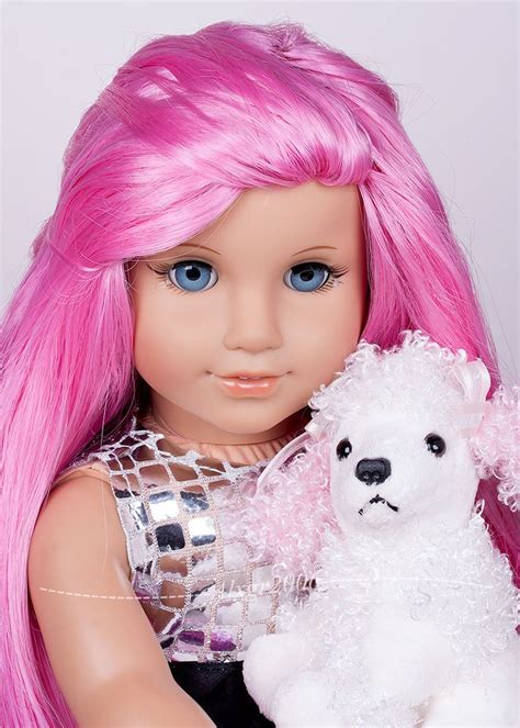 Custom American Girl Doll Blue Eyes Ooak Long 16 Pink Hair Made From