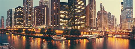 Picture Chicago City Usa Bridge Bay Berth Evening Speedboat