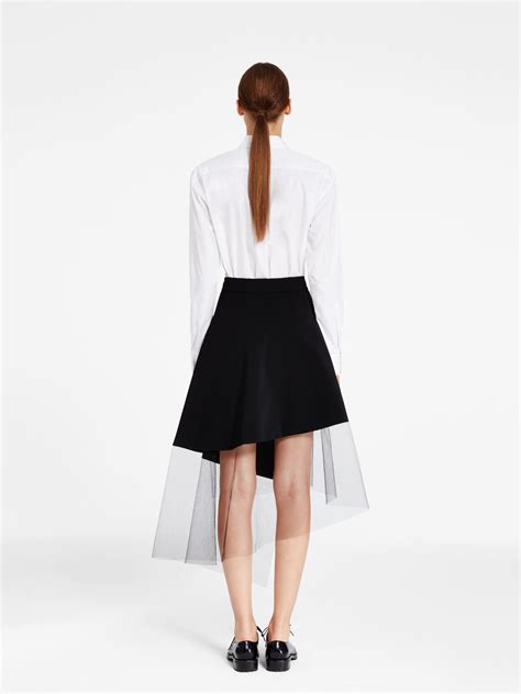 Lyst Dkny Asymmetrical Mesh Hem Midi Skirt In Black