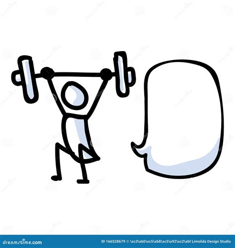 Hand Drawn Stick Figure Lifting Weight Concept Of Gym Excercise