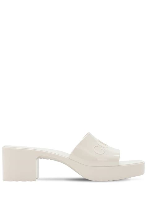 Gucci 60mm Rubber Slide Sandals In White Lyst