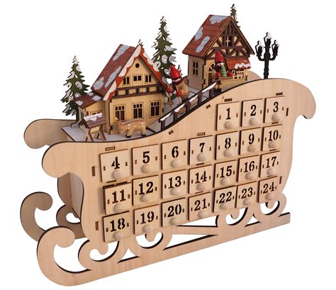 Led Lighted Wooden Bavarian Sleigh Advent Calendar Christmas