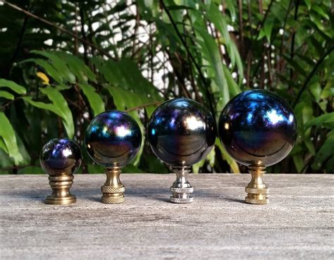 Lamp Finial Black Rainbow Glass Marble