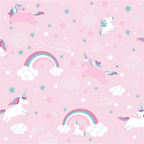 Girls Unicorn Wallpaper Childrens Pink White Glitter Rainbow Floral