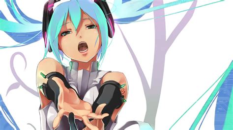 Open Mouth Green Eyes Hands Looking At Viewer Hatsune Miku Anime
