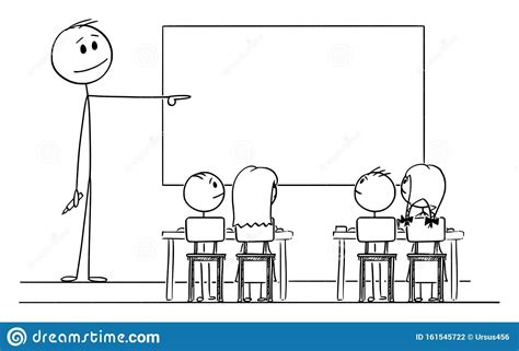 Vector Cartoon Illustration Of Teacher In Classroom With Marker In Hand