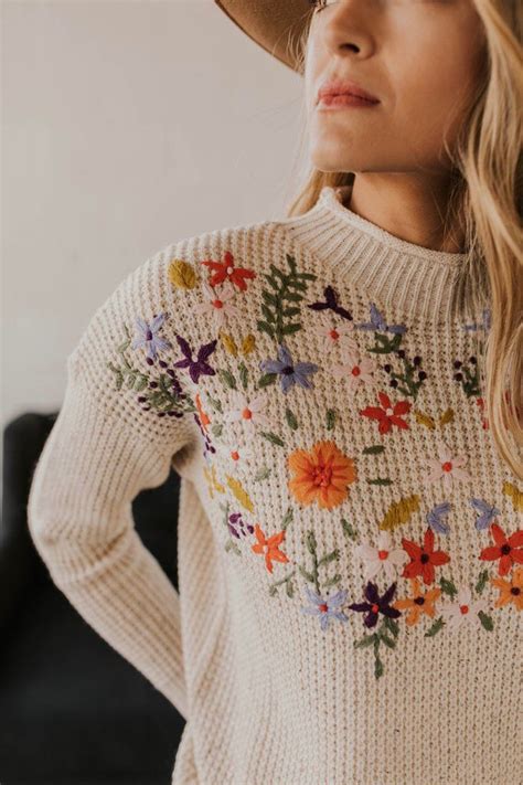 Flower Embroidered Sweater For Women Roolee