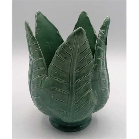 Vase With Ceramic Leaf Applications Entirely Handmade Etsy