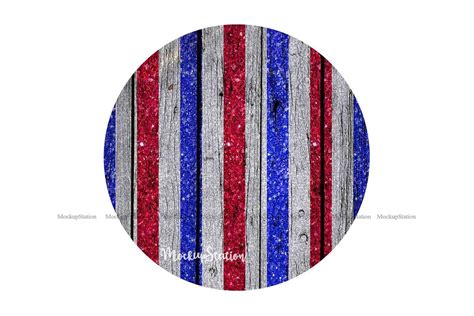 USA Flag Sublimation Wood Background PNG, 4th of July Circle By