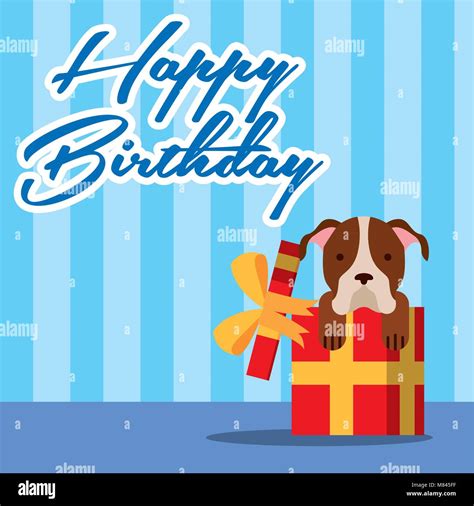 Happy Birthday Card Cute Doggy On T Box Vector Illustration Stock