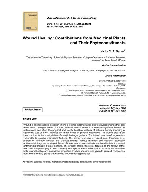 Pdf Wound Healing Contributions From Medicinal Plants And Their