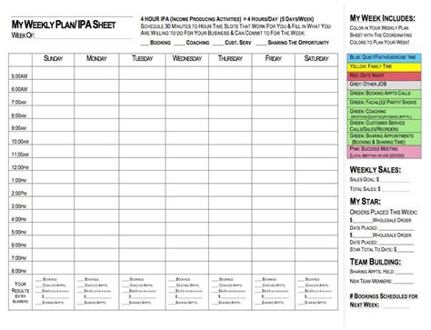 Printable Mary Kay Weekly Plan Sheet Printable Word Searches