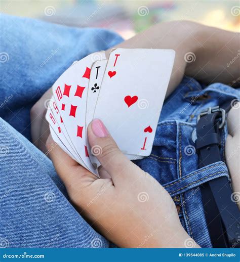 Girl Holds Playing Cards Stock Image Image Of Card 139544085