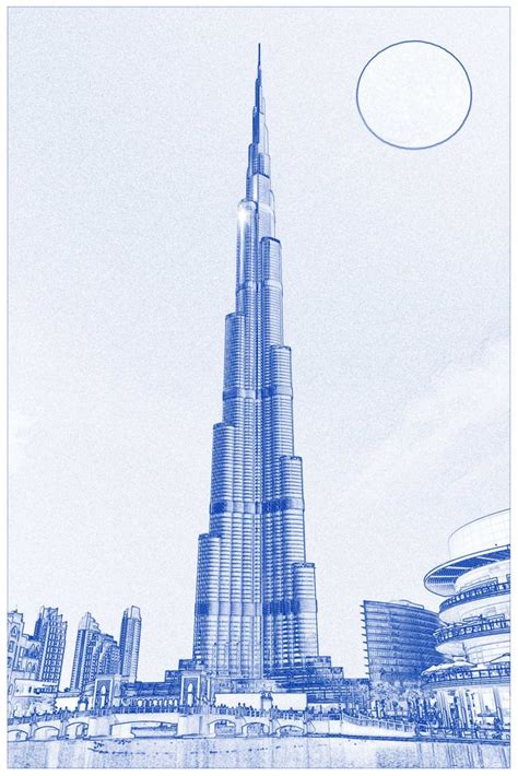 Burj Khalifa Drawing Easy Watercolor Drawing Of Burj Khalifa Tower In