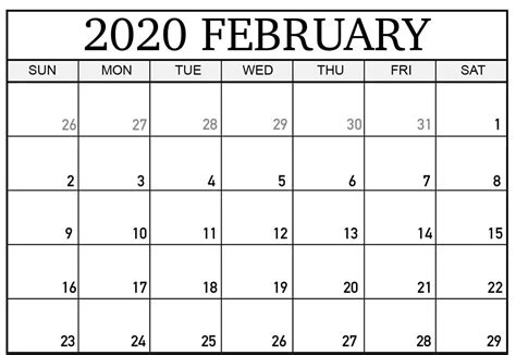 Blank February 2020 Calendar Printable Templates In 2020 February