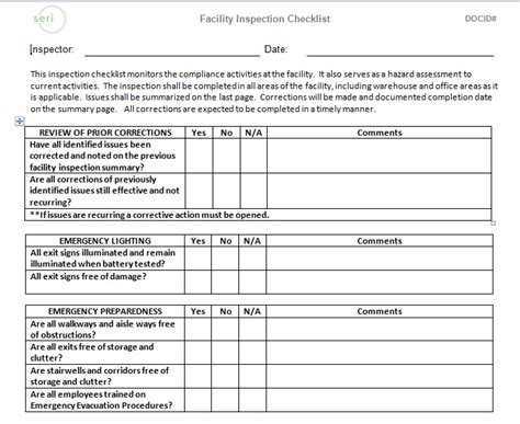 Facility Maintenance Checklist Template Format Word And Excel Excel Tmp