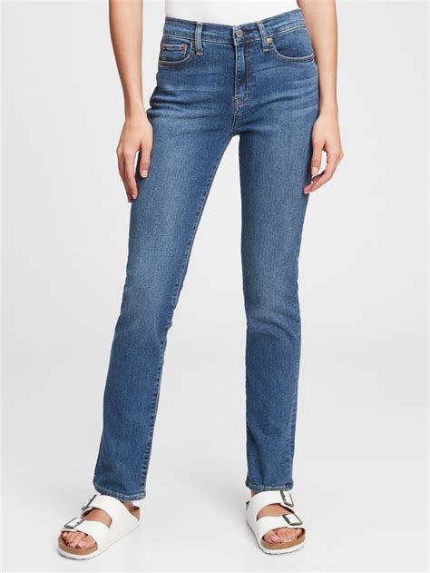 Gap Mid Rise Classic Straight Jeans With Washwell™ Dark Indigo Gap Jeans Women Fit Jeans