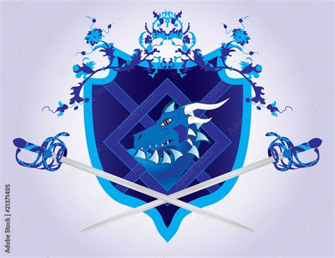 Fantasy Shield With A Dragon And Swords Stock Vector Adobe Stock
