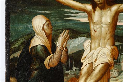 Follower Of El Greco Christ Crucified With The Virgin Mary Mary Magdalene And St John Oil On