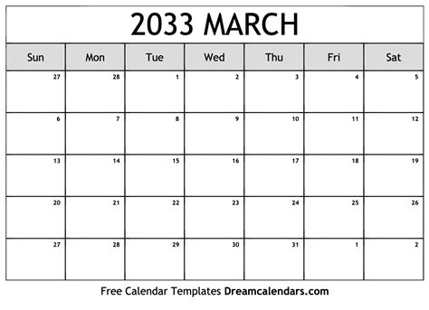 March 2033 Calendar Free Blank Printable With Holidays