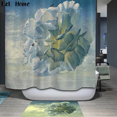 Lzl Home 3d Shower Curtains Set Blooming Flower Eco Friendly Waterproof