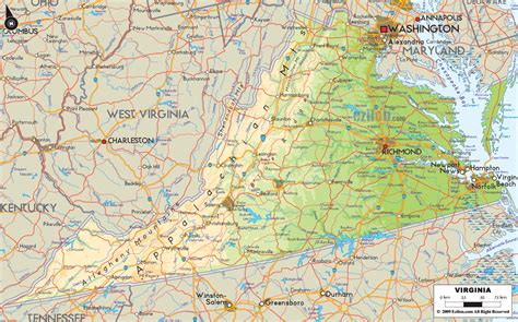 Physical Map of Virginia - Ezilon Maps