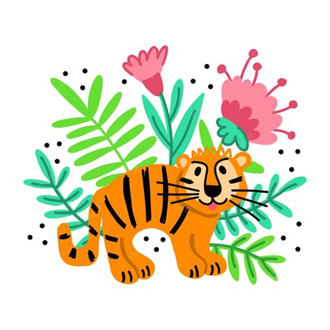 Premium Vector Poster With A Cheerful Tiger Walking In The Jungle