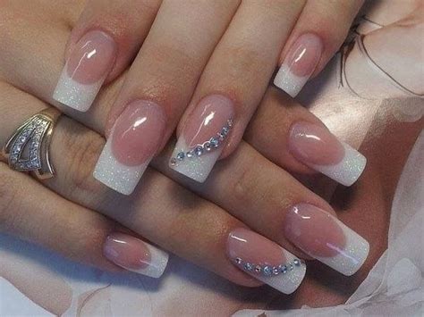 Gems Slanted French Acrylic Nail Designs French Acrylic Nails