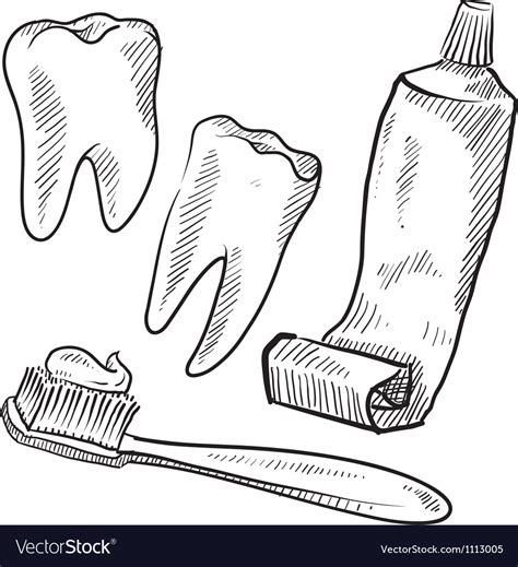 Doodle Teeth Toothbrush Toothpaste Dental Vector Image