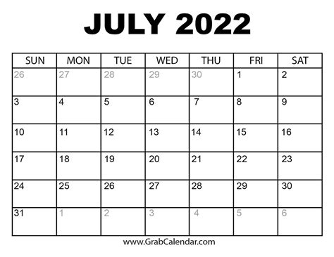 Free Printable July 2022 Calendars Wiki Calendar July 2022 Printable