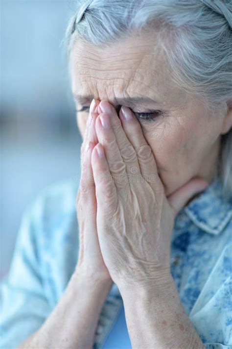 Beautiful Sad Elderly Woman Close Up Stock Image Image Of White