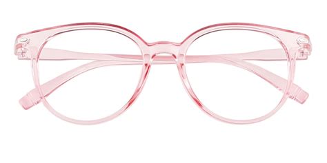 women s pink round full rim clear crystal plastic blue light blocking glasses with anti glare lens