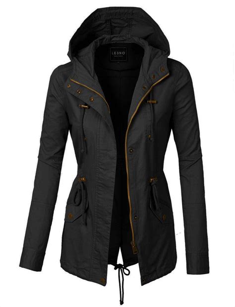 Le3no Womens Anorak Drawstring Waist Military Hoodie Jacket With