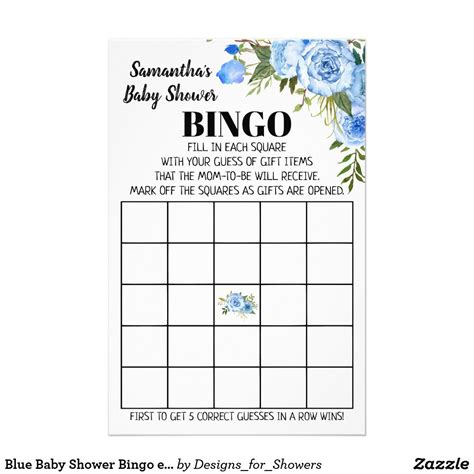 Blue Baby Shower Bingo English Spanish Game Card Flyer Zazzle Blue