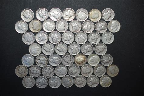 Us Silver Dimes 5 Face Value Various Dates Conditions And Mint Marks Lot Of 50 Est 150 175