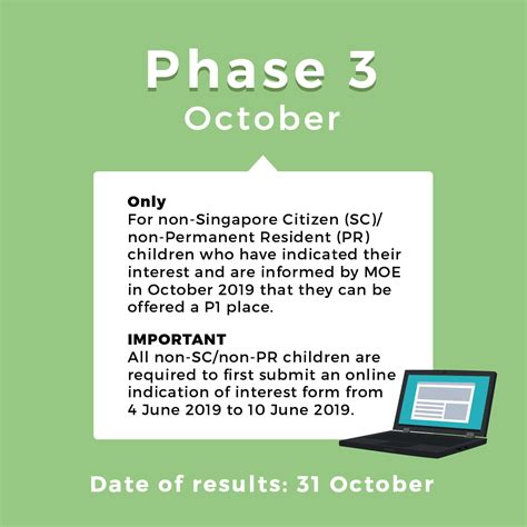 Phase 1 registration is for a singapore citizen (sc) or singapore permanent resident (pr) child born between 2 jan 2015 and 1 jan 2016 (both dates inclusive) and has a sibling(s) currently studying in our primary school. Useful Information for P1 Registration 2019