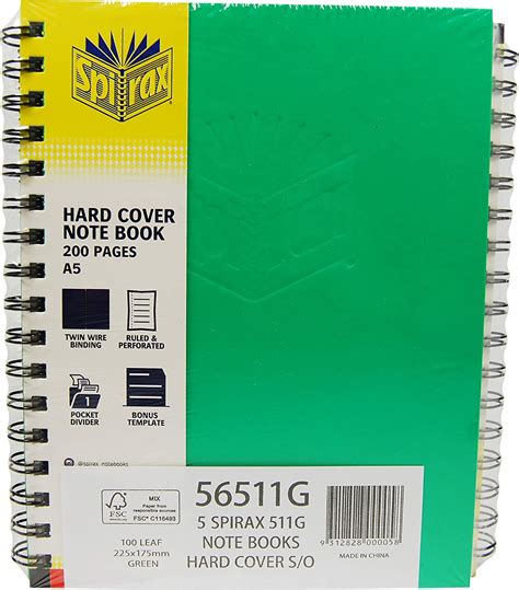 Spirax 511 Hard Cover Book 225x175mm 200 Page Green Au