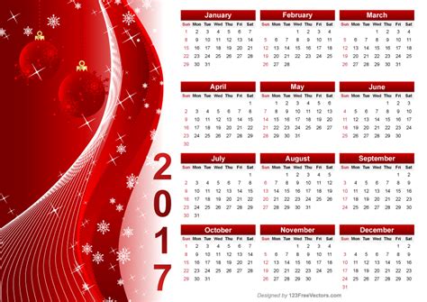 Red Christmas Calendar 2017 Vector By 123freevectors On Deviantart