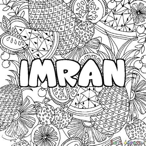 Coloriage prénom IMRAN décor Mandala fruits Sans Dépasser