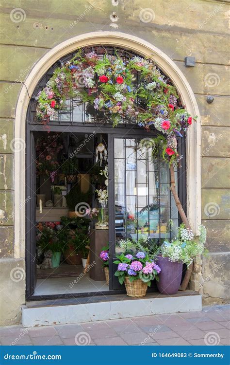 Amazing Shop Window Of The Flower Shop In An Old Building Stock Image